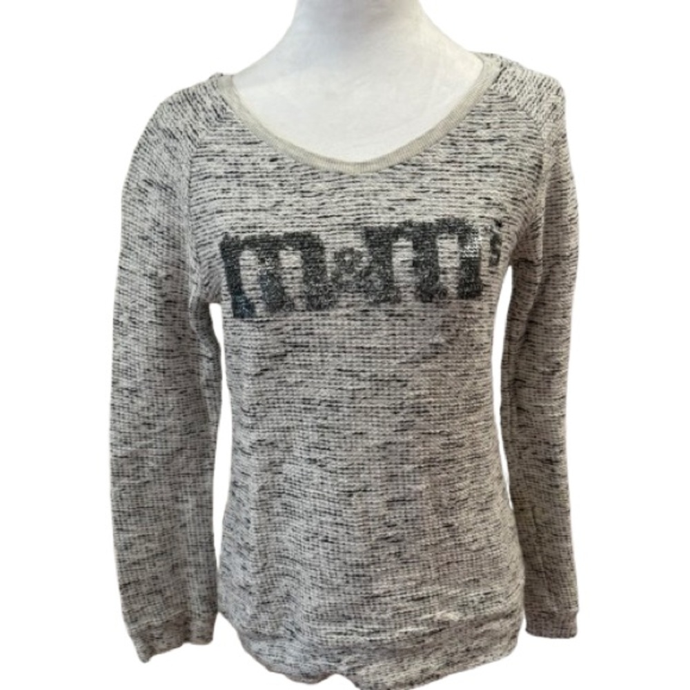 3/$25 M&M'S Gray Crew Neck with sequins work - Long Sleeves